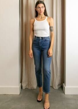 RE/DONE High Rise Stovepipe Comfort Stretch Jean Vintage Faded Blue 27 $265
